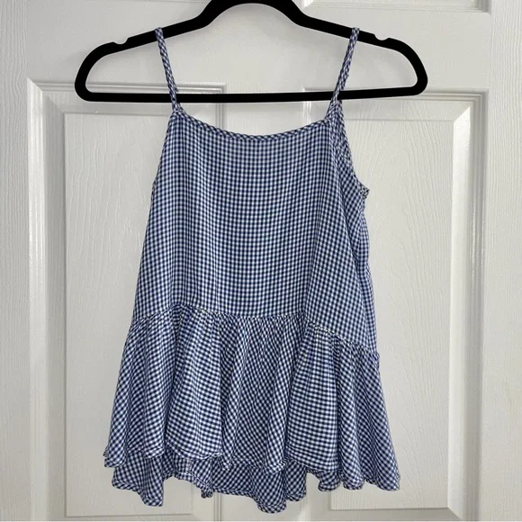 Old Navy Blue Gingham Peplum Tank Size Small - Picture 5 of 6